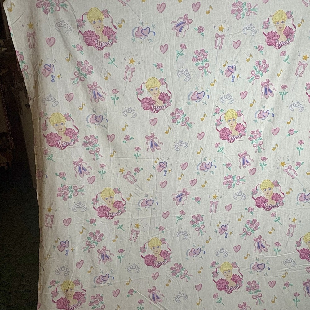 Barbie Twin Size Flat Sheet Skirt Curtain Panels Pillowcase VTG 1995 - Picture 9 of 16